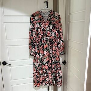 Grace Karin Black Floral Long Sleeve Tiered Midi Dress